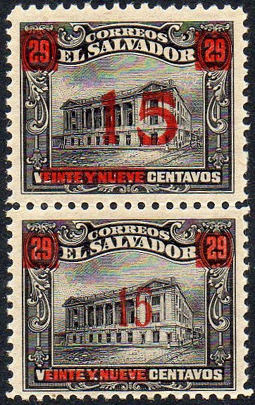 sellos timbres-poste Briefmarken stamps El Salvador 1919 Centavo surcharges on Tram Trolley Tranvia National Theatre teatro nacional 